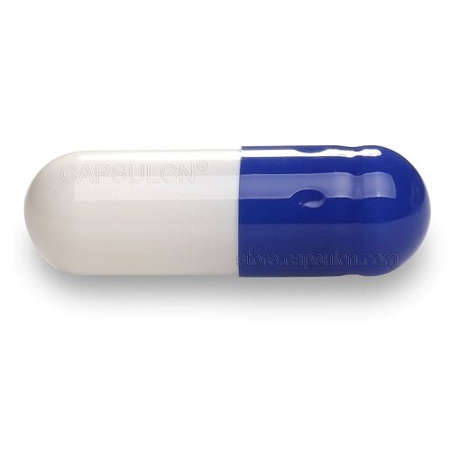 blue and white capsule