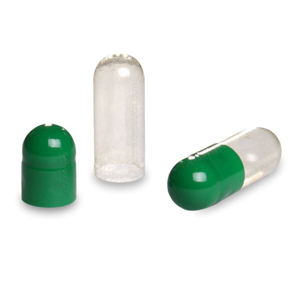 Picture of Size 00 dark green clear empty gelatin capsules