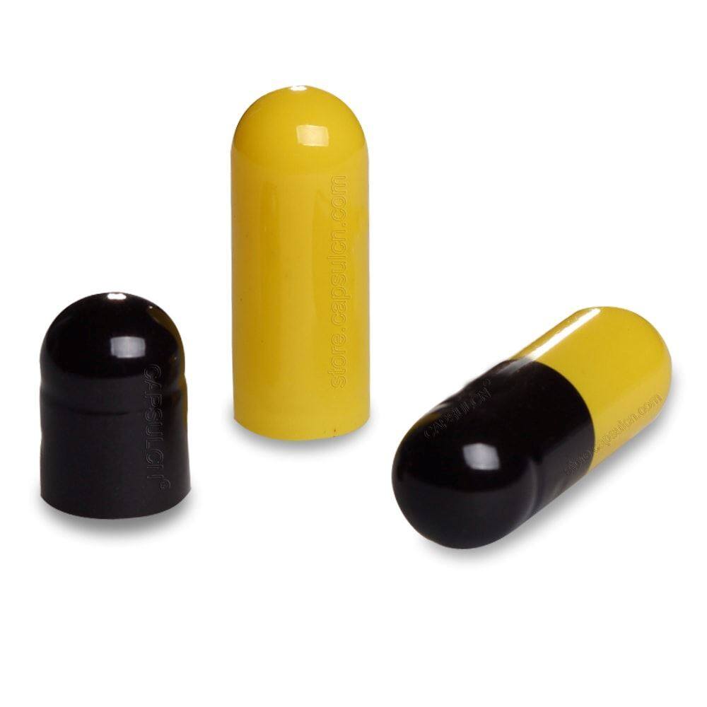 Picture of Size 00 black yellow empty gelatin capsules
