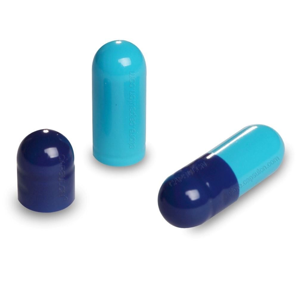 Picture of Size 0 dark blue light blue empty gelatin capsules
