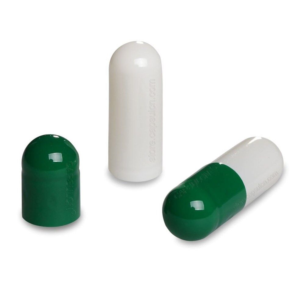 Picture of Size 4 dark green white empty gelatin capsules
