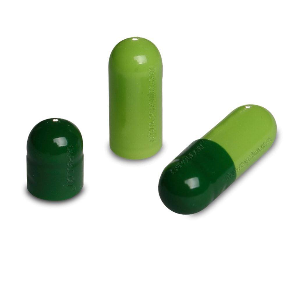 Picture of Size 4 dark green light green empty gelatin capsules