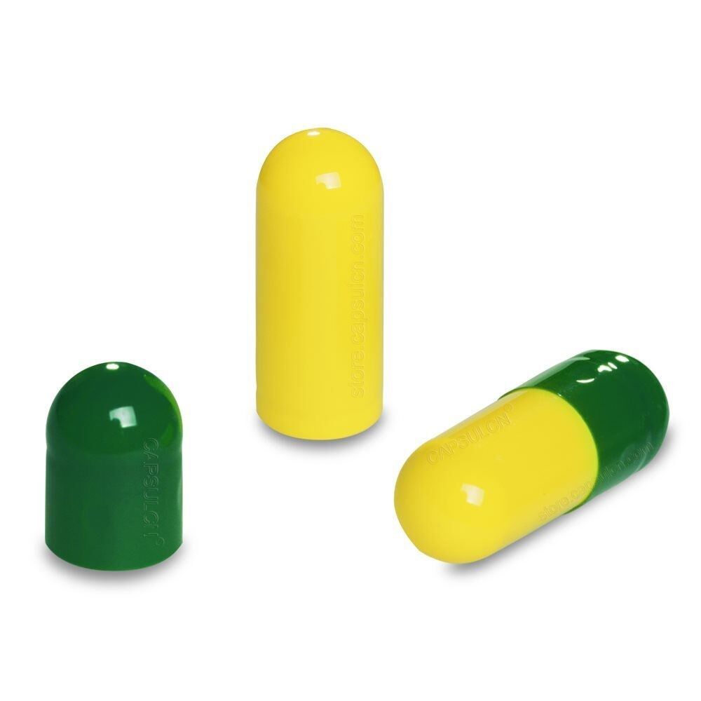 Picture of Size 00 dark green yellow empty gelatin capsules