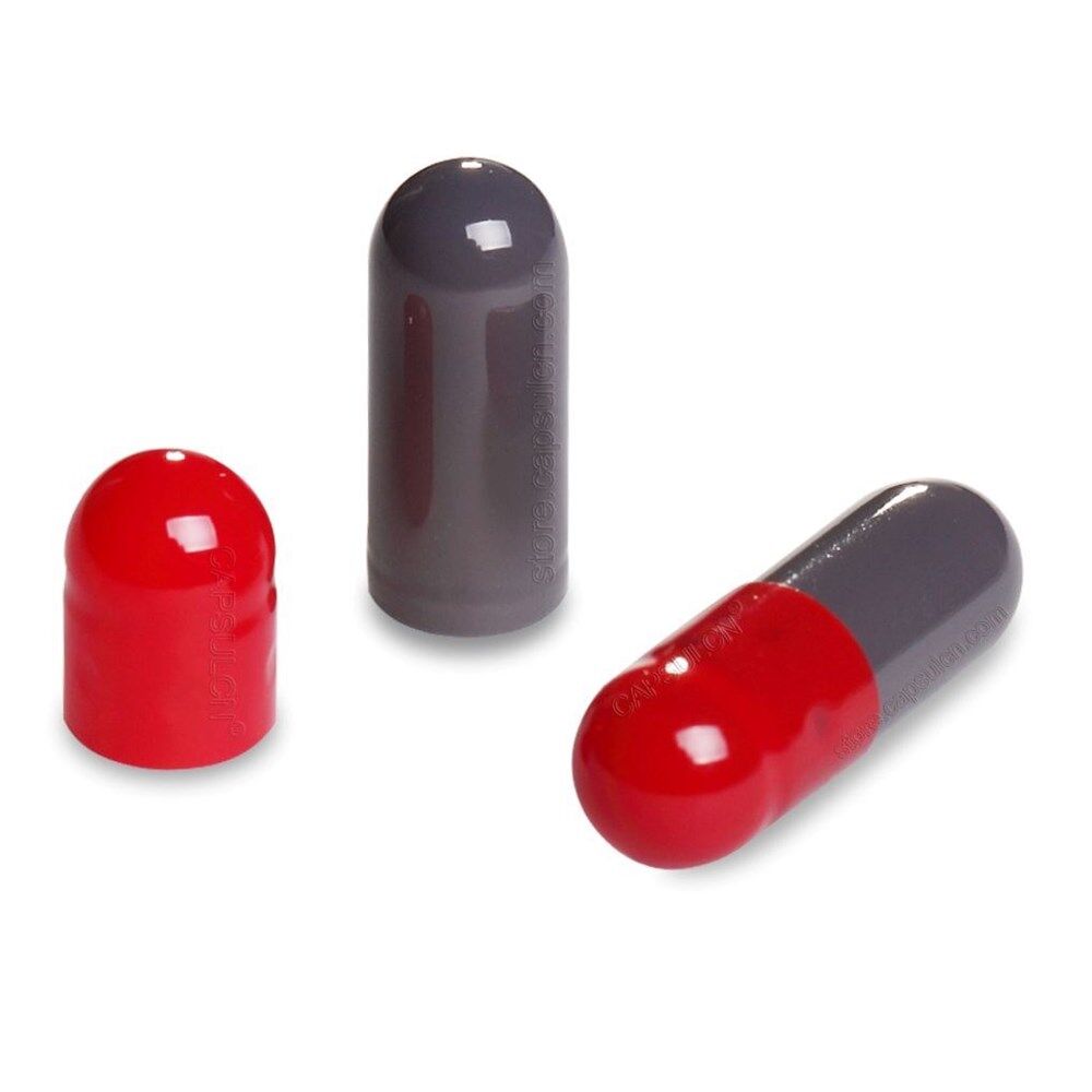 Picture of Size 4 red grey empty gelatin capsules