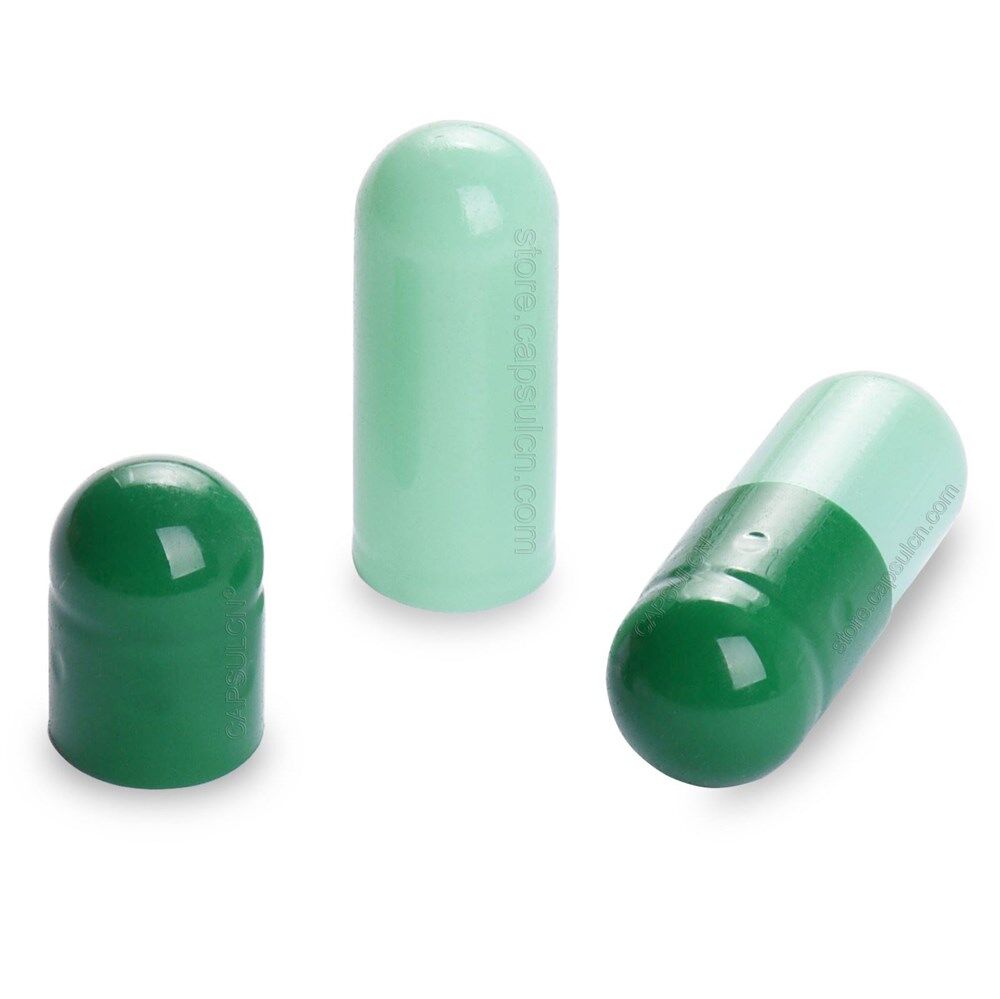 Picture of Size 1 dark green light green empty gelatin capsules