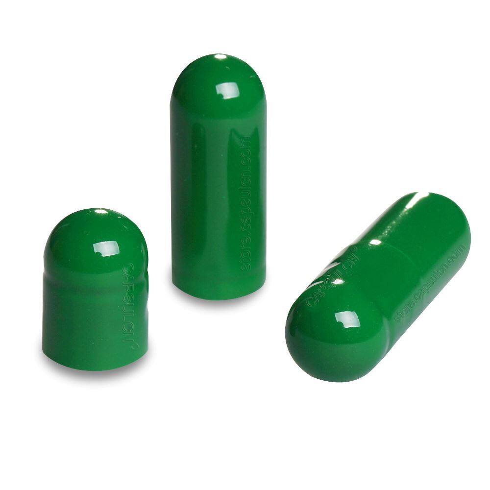 Picture of Size 0 dark green empty gelatin capsules