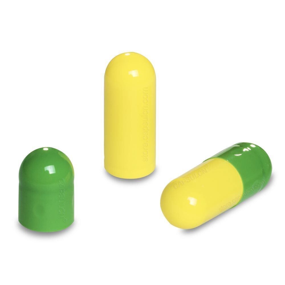 Picture of Size 2 Apple Green/Yellow Empty Enteric Coated Capsules