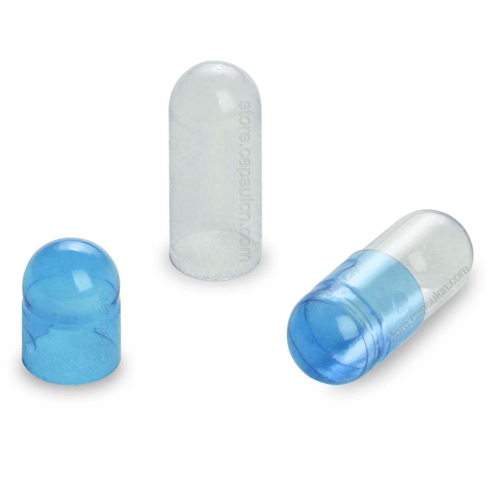 Picture of Size 5 translucent blue clear empty gelatin capsules
