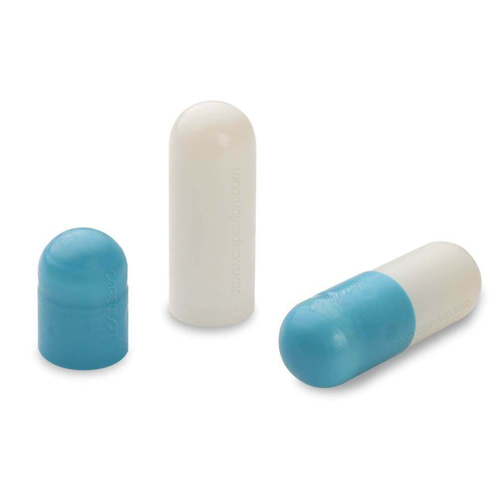 Picture of Size 2 Blue/White Empty Enteric Coated Capsules