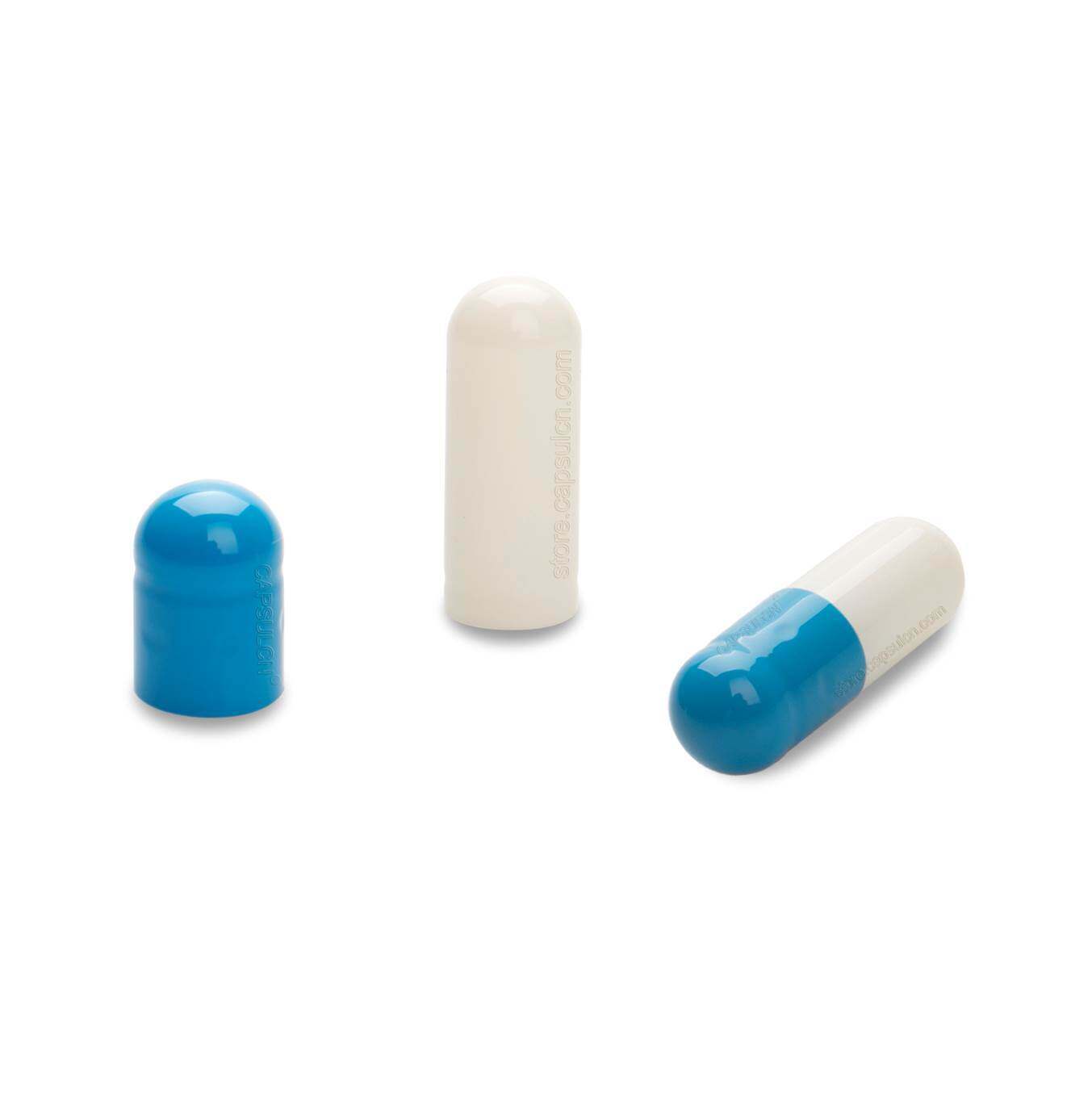 Picture of Size 1 blue white empty gelatin capsules