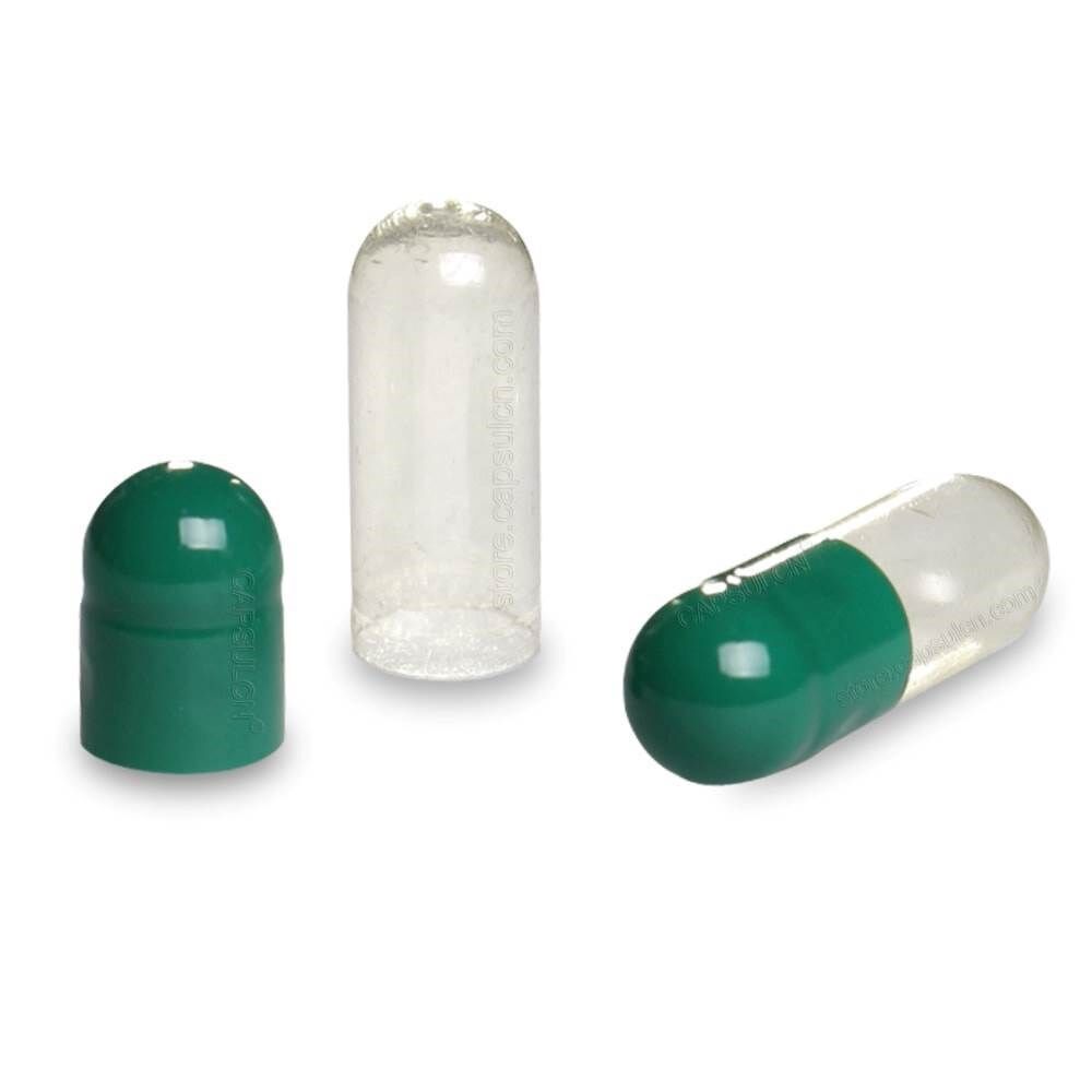 Picture of Size 00 green clear empty gelatin capsules