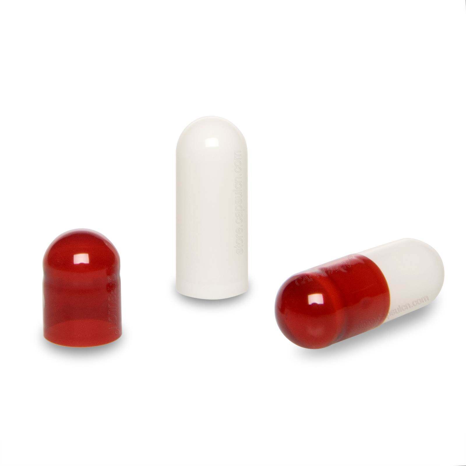 Picture of Size 00 clear red white empty gelatin capsules