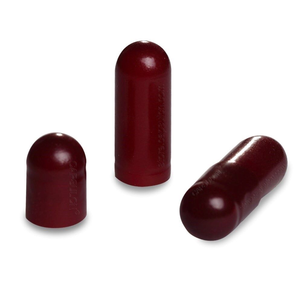 Picture of Size 0 dark red empty gelatin capsules