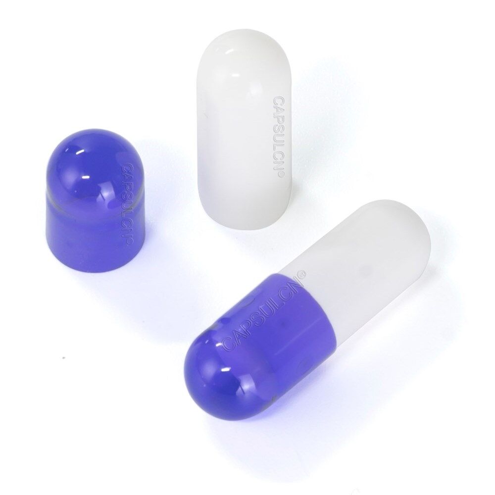 Picture of Size 0 translucent purple white empty gelatin capsules