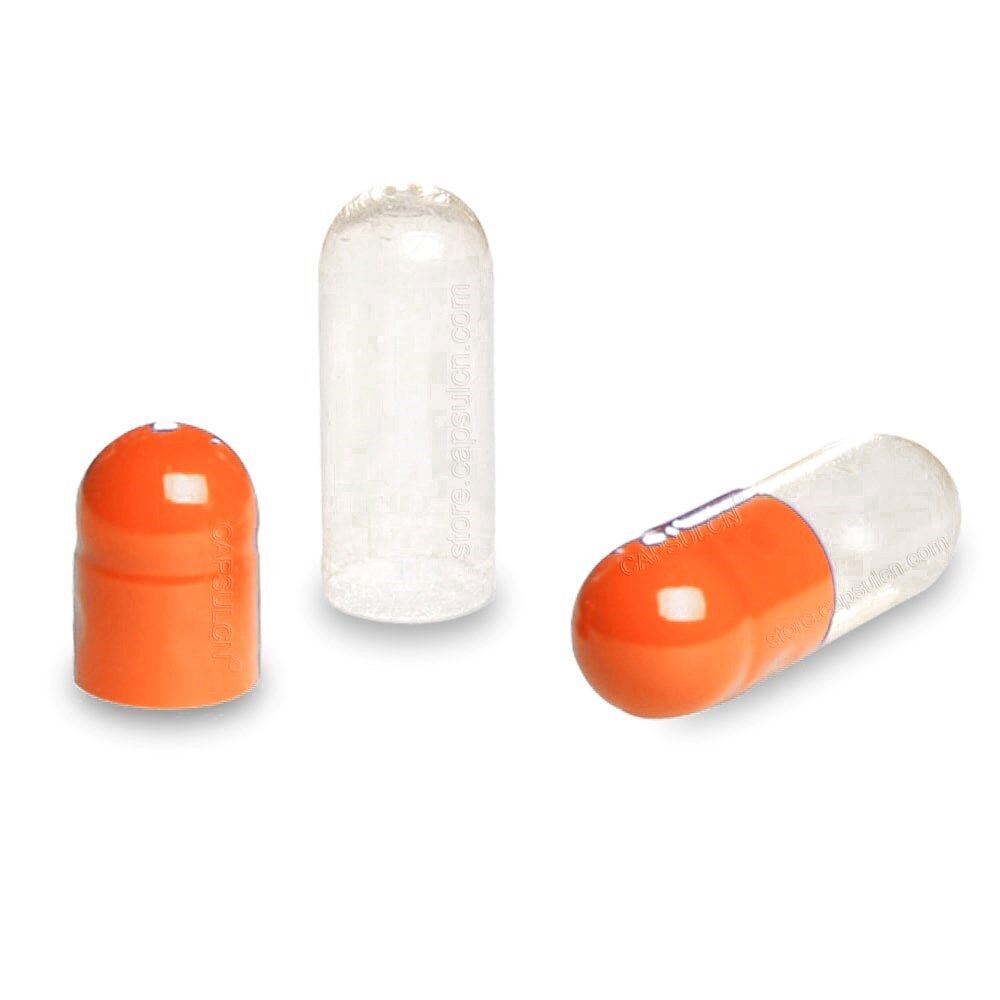 Picture of Size 0 Orange red transparent empty gelatin capsules