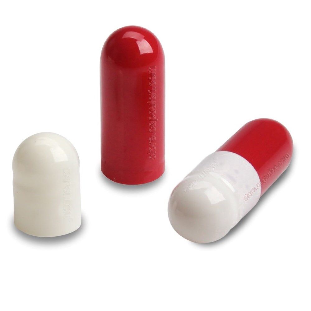 Picture of Size 4 white red empty gelatin capsules