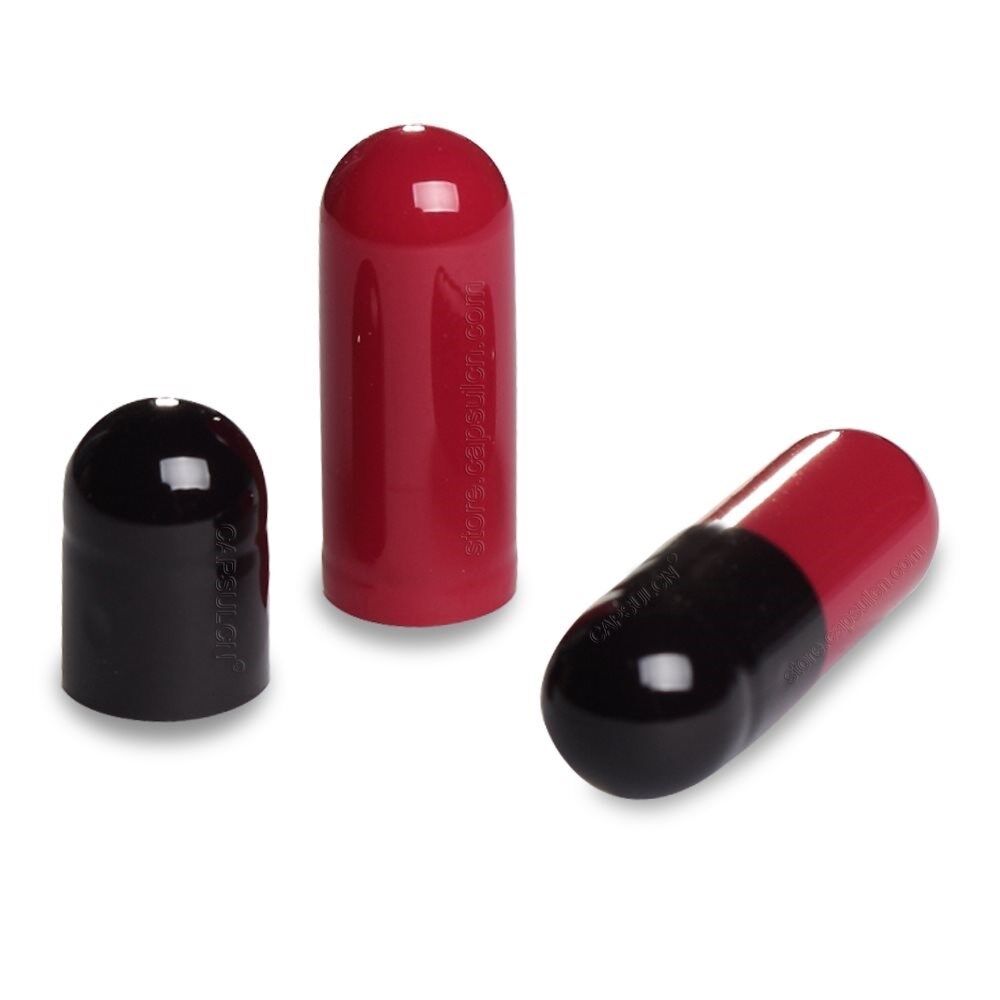 Picture of Size 2 red black gelatin capsules